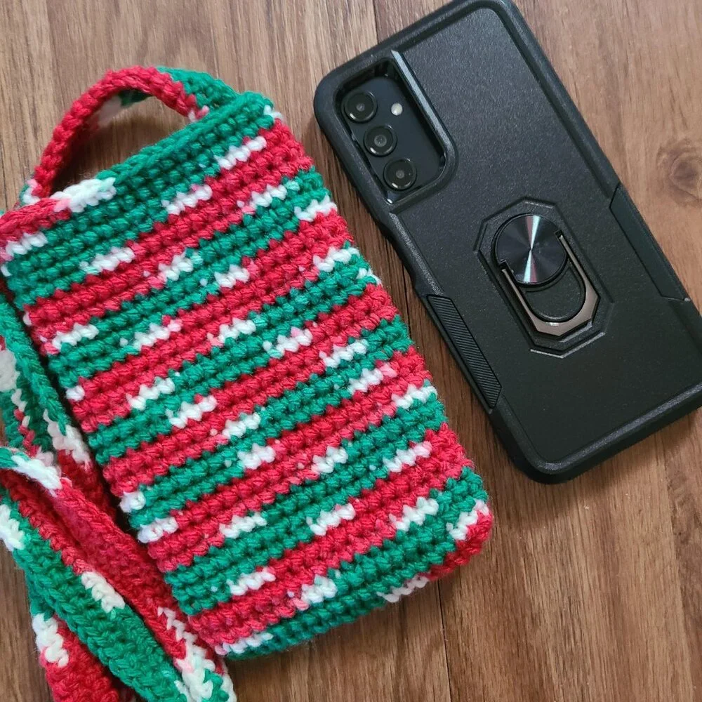 Handmade Hand Crochet Cell Phone Case Holder Crossbody Bag, New